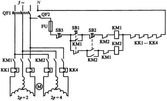 Схема подключения 2 х скоростного асинхронного двигателя