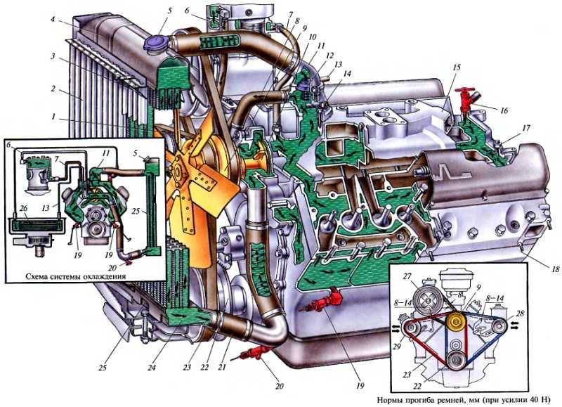 Устройство системы охлаждения двигателя